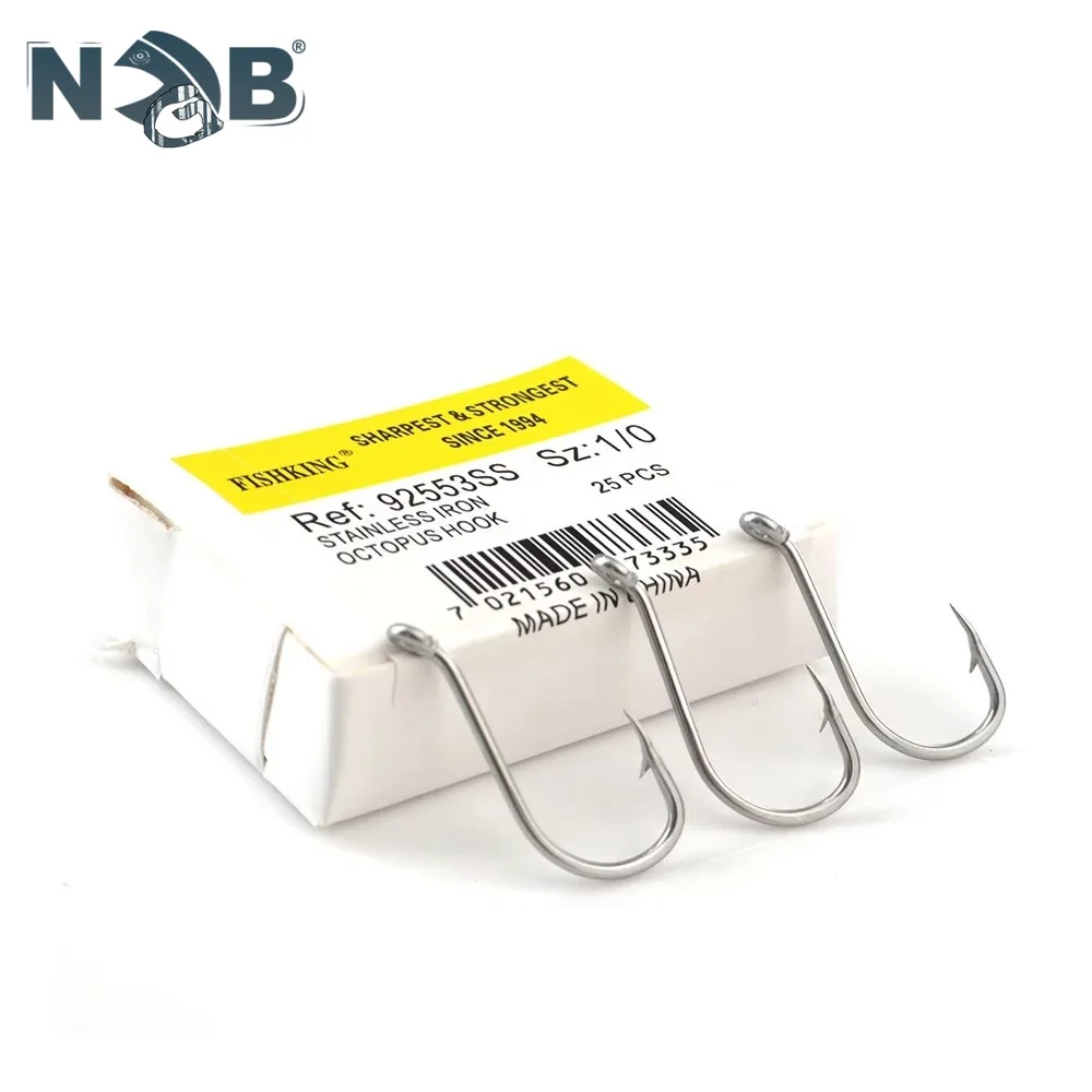 NGB 92553SS 25-50PCS Anzuelo de pesca de hierro inoxidable anillado 5/0 # -5 #   Anzuelo de pesca con púas afiladas de pulpo Baitholder - imagen 2