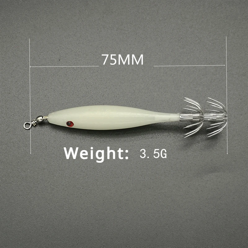 5 uds anzuelo de pesca de calamar, anzuelos de pulpo, pulpo, sepia, esencia de calamar, camarón simulado luminoso fuerte, 3,5G - imagen 4