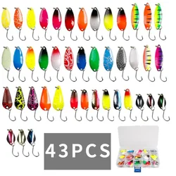 43 stks/doos Lovertjes Vissen Lepel Lokken Set Metalen Aas Forel Visaas Voor Forel Char En Baars Met Tackle Box