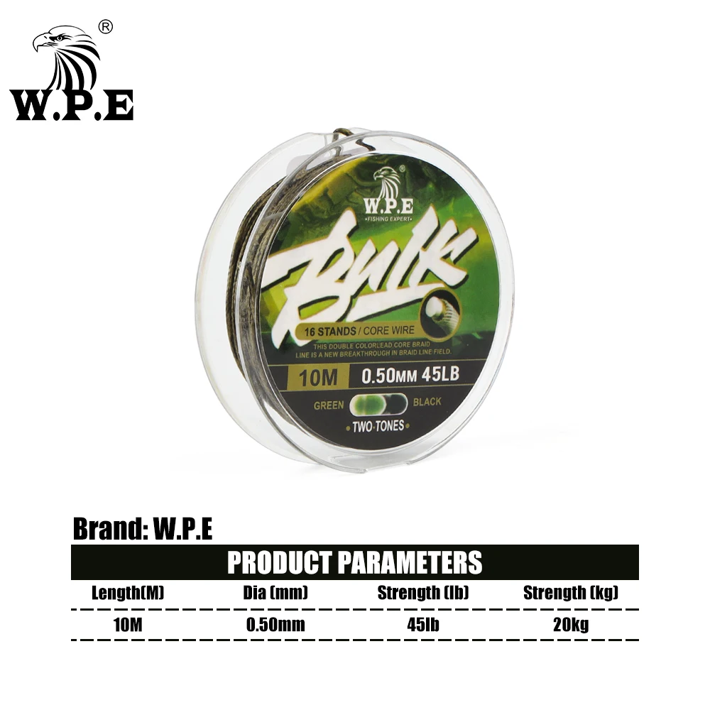 W.P.E-sedal de Pesca de carpa con núcleo de plomo, 10m, 16 hebras trenzadas, 0,50mm, 45LB, 20kg, aparejos para el cabello, alimentador de carpa, aparejos de Pesca - imagen 2