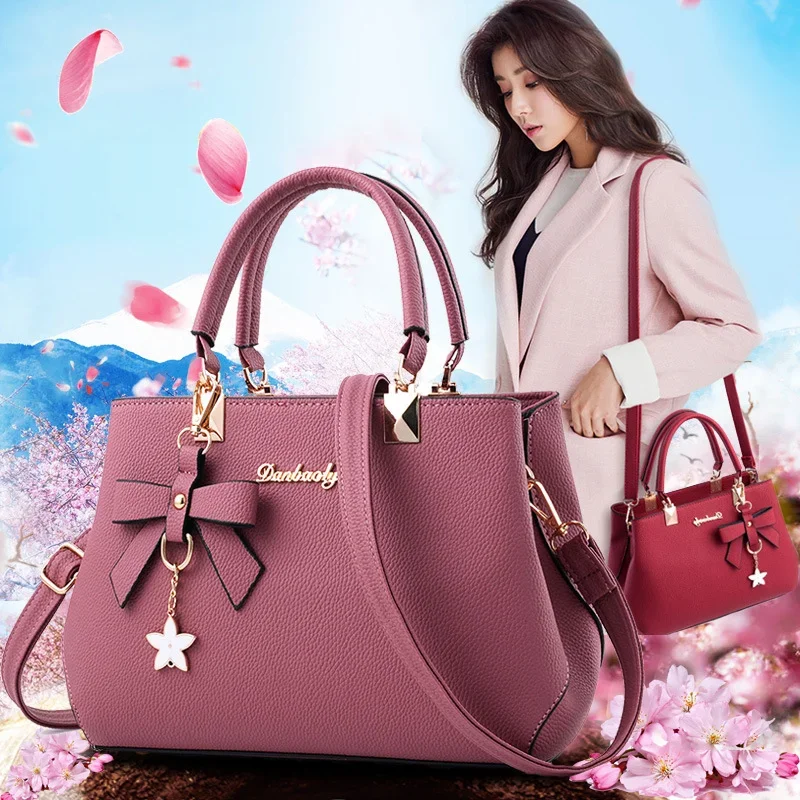 Bolso de hombro elegante en 6 colores, bolsos de mano con flores a la moda para mujer, bolsos de diseñador de lujo para mujer, bolso cruzado dulce con lazo de ciruela - imagen 2