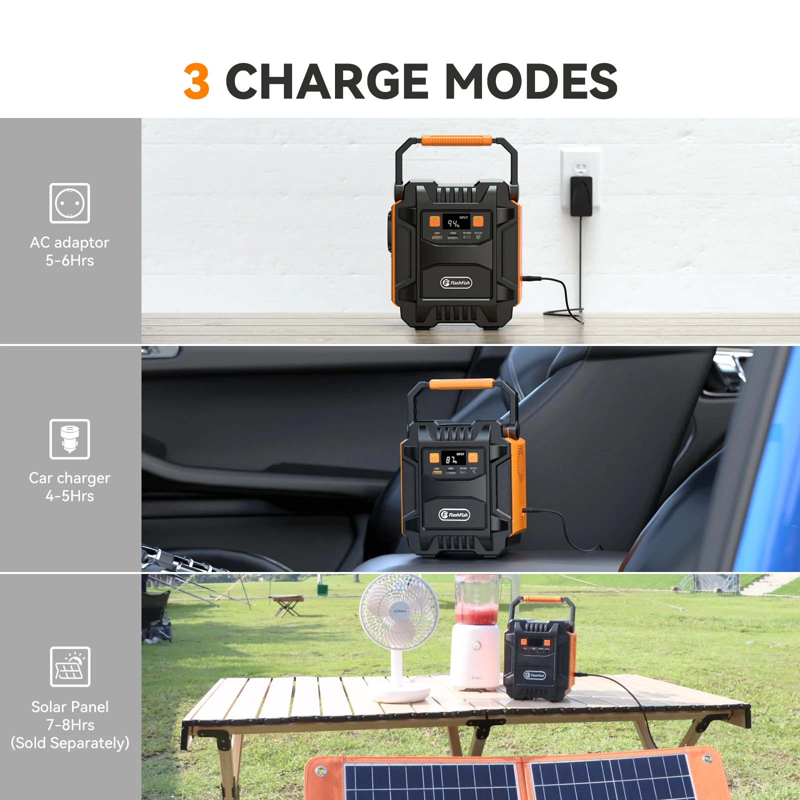Generador solar portátil Flashfish A201 con panel para camping - imagen 3