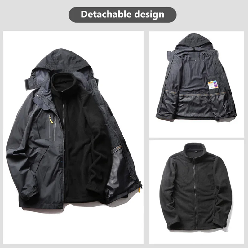 Chaqueta con capucha para mujer, abrigo 3 en 1 desmontable, impermeable, 3 en 1, para senderismo, Camping, Otoño e Invierno - imagen 2