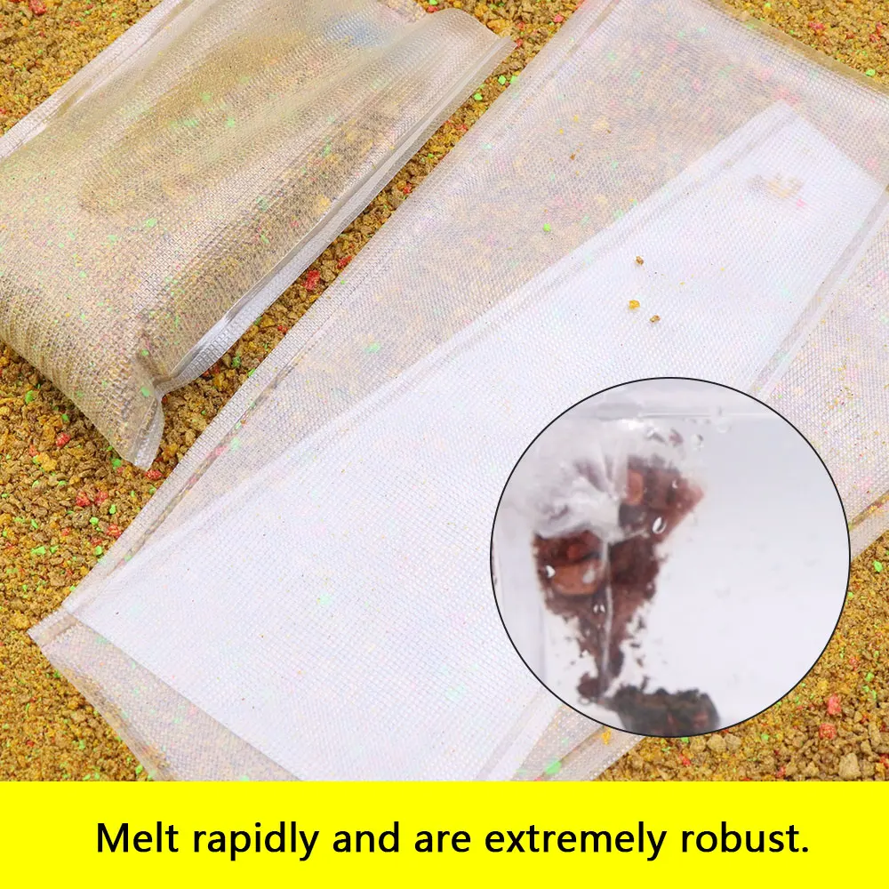 Bolsa de PVA soluble en agua, Kit de malla de PVA de fusión rápida con cargador de cebo, herramienta de pesca para alimentador de método, aparejo de carpa, aparejos lanzadores de cebo, 50 Uds. - imagen 3