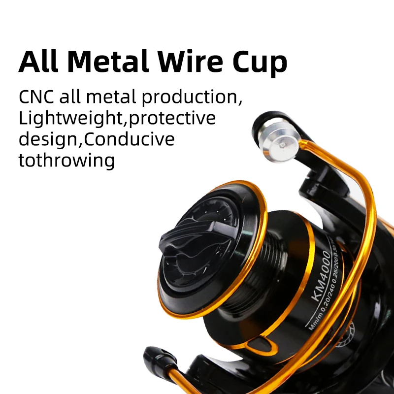 Carrete de pesca serie 500-7000, rueda de gota de agua, accesorios de pesca 5,2: 1, mango de cebo para lubina y carpa, Material de fibra de vidrio - imagen 3