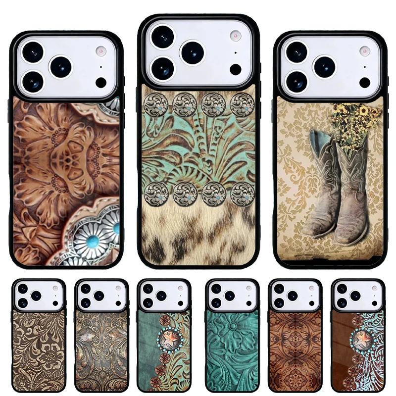 Funda de cuero rústico western para iPhone 13 Pro Max
