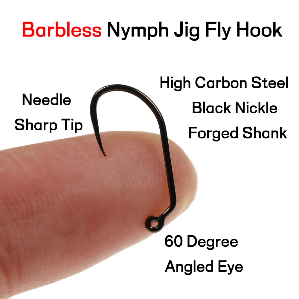 Bimoo 200PCS 60 grados sin púas Ninfa Jig Fly Hook Trucha Ninfa Fly Hooks # 10 # 12 # 14 # 16 # 18 - imagen 3