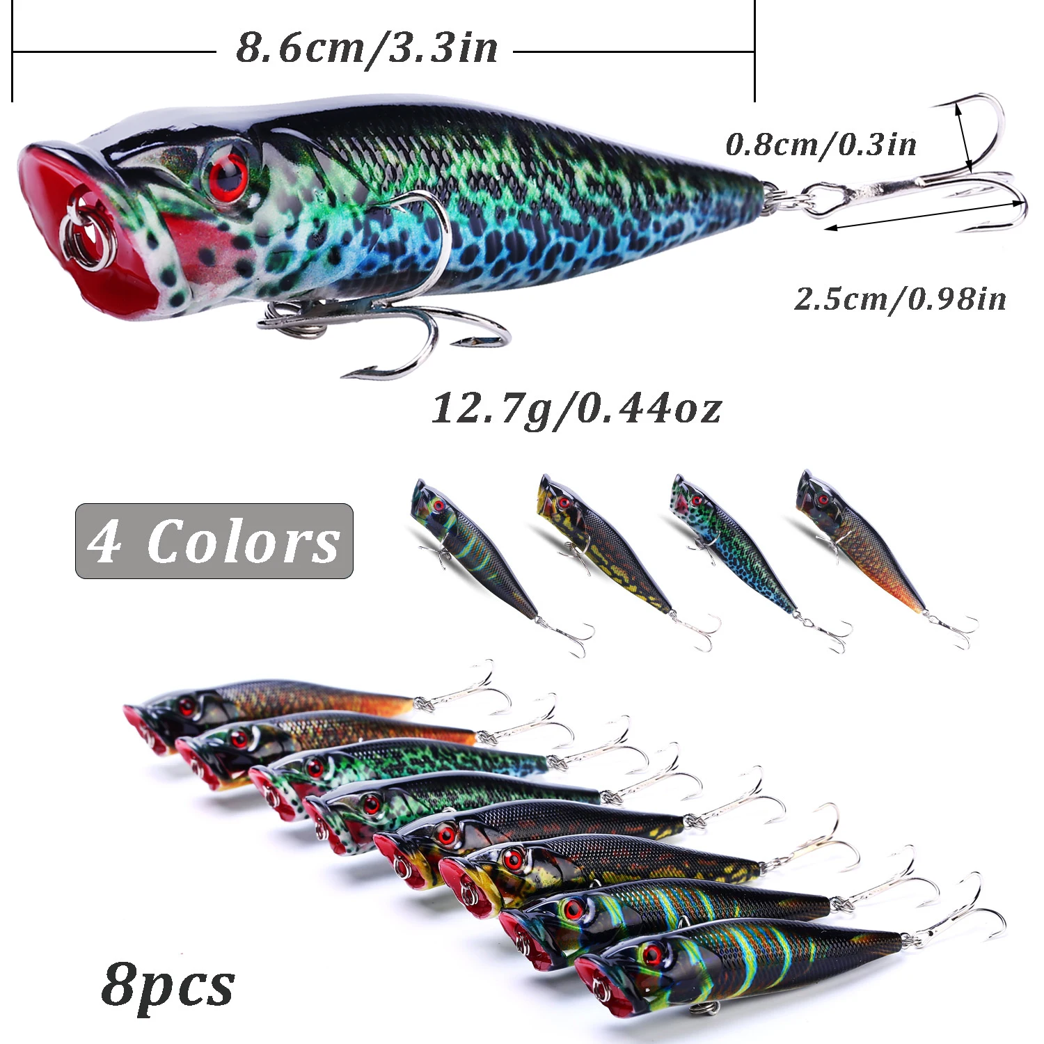 Sougayilang-Señuelos de Pesca Popper de 8,6 cm y 12,7g, cebos duros de agua superior, pececillo, Crankbait, Swimbait para Lucio, agua salada y dulce - imagen 2