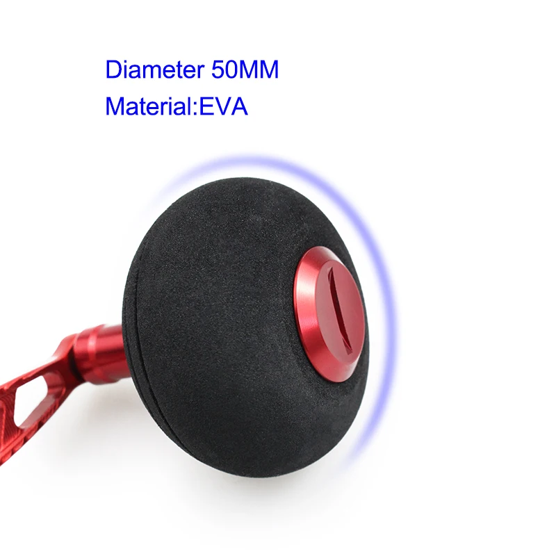 Una esfera negra y roja con una medición de 50 mm