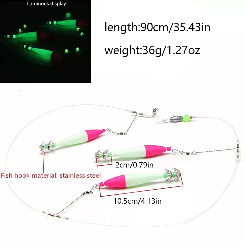 Jig de calamar fosforescente – Señuelo luminoso para pesca nocturna - imagen 4
