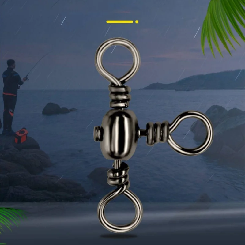 10cs/bolsa accesorios de pesca niquelado negro conector de tres clavijas divisor de sublínea giratoria en T pesca al aire libre - imagen 2