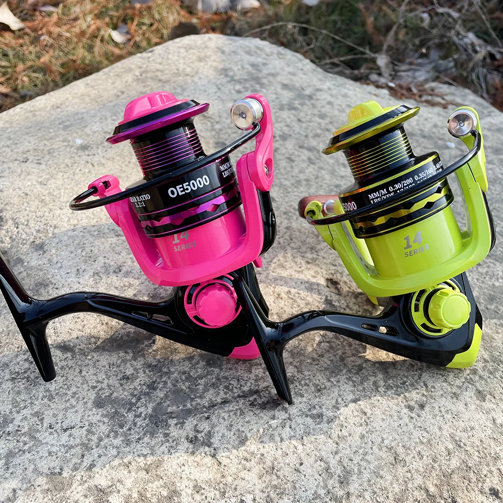 Pink/green Spinning Wheel Gear Ratio 5.2:1 Saltwater Fishing Reel 2000 3000 4000 5000 6000 7000 Series  Sea Lure Fishing - imagen 5