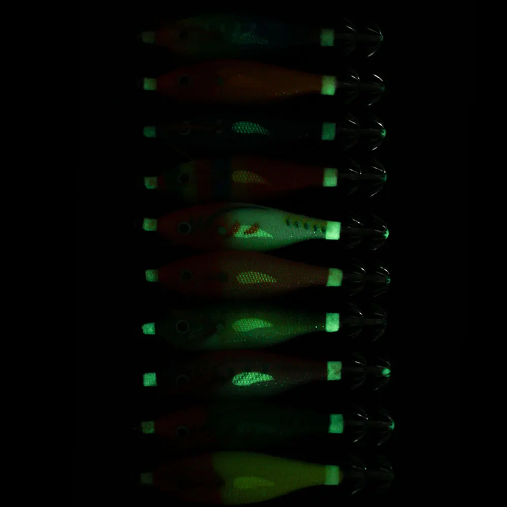 Plantillas de calamar de 9cm, 8g, 10cm, 10g, señuelo de pesca, anzuelo de calamar Artificial, cebos de Jigging para pesca en el mar, kit de caja luminosa de sepia - imagen 4