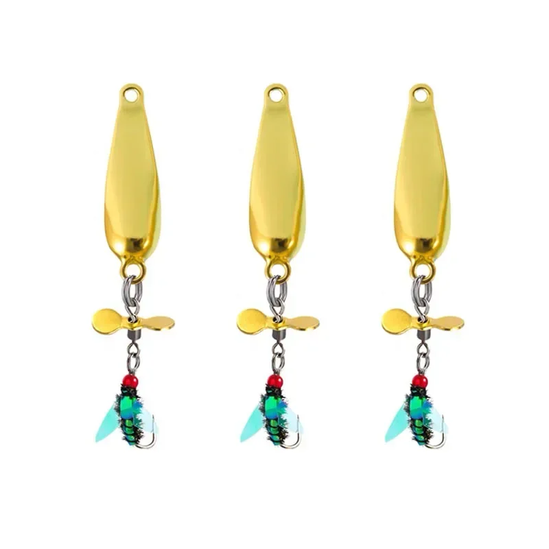 Juego de pesca con mosca de 3 piezas, hélice giratoria, lentejuelas de melón, cebo falso, Micro Juego de pesca, Boca de caballo, Bucktails, cebo de rayas blancas - imagen 2