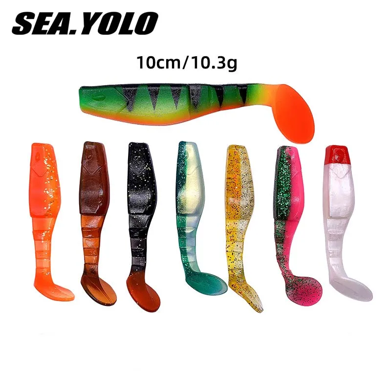 Mar Yolo-cebo de pesca de PVC de doble Color, cebo suave, cola en T, biomimético, perca, carpa, artículos de pesca