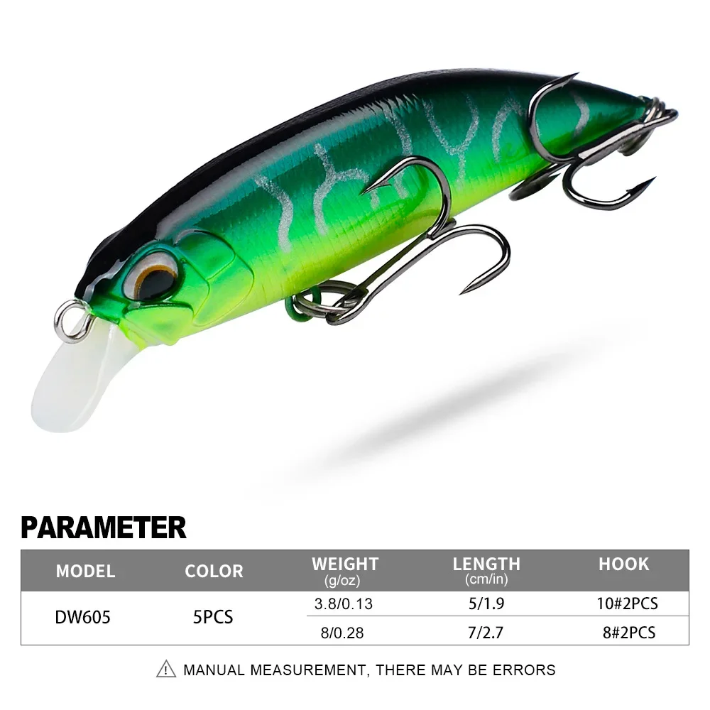 Señuelos de pesca Wobblers de pececillo que se hunden, 5cm, 3,8g, 7cm, 8g, cebo duro de plástico Artificial para trucha, aparejos de pesca de lubina Crankbait, 5 uds. - imagen 2
