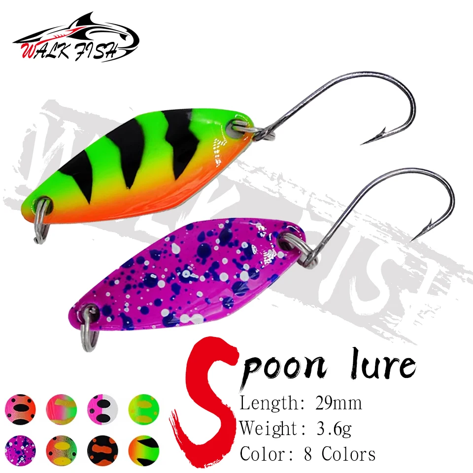 WALK FISH 1 Uds 3,6g 29mm cuchara cebo trucha señuelo Metal pintura colorida cobre Señuelos de Pesca artificiales trucha perca equipo de pesca