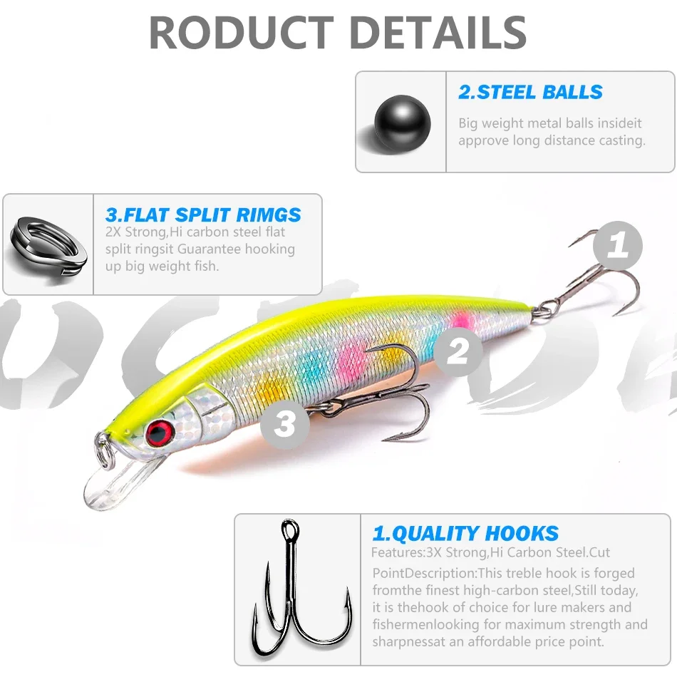 Señuelo de pesca de pececillos de mar, cebo duro de hundimiento, 130MM, 45G, Wobble MINNOW Crankbait, mejor precio - imagen 5