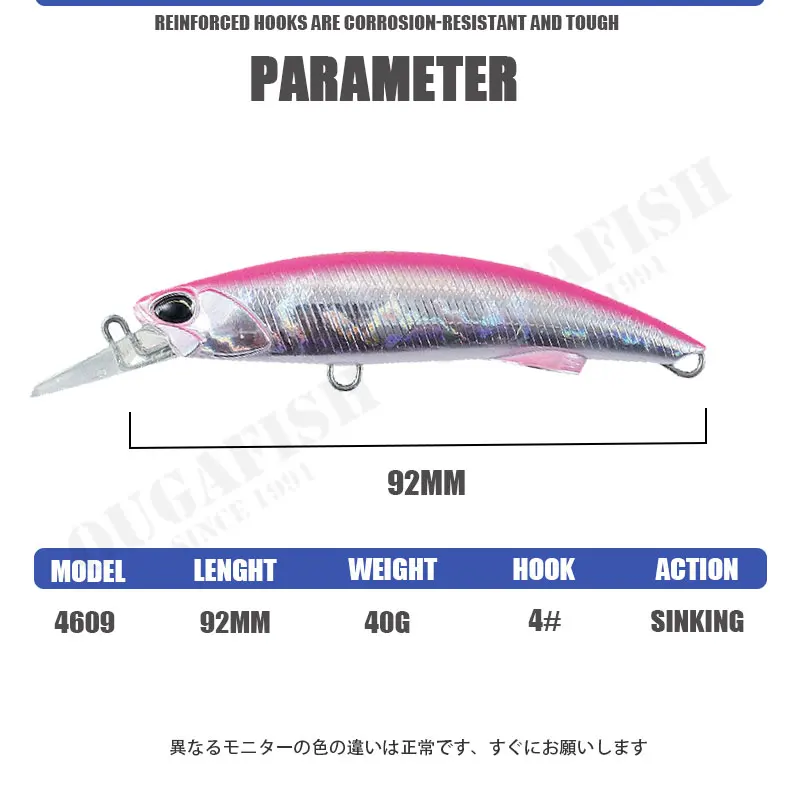 Señuelo de Pesca hundido de 40G y 92MM, Accesorios de Pesca de agua completa, Minnow de Mar para Leurre Truite Isca, cebo Artificial, equipo de Pesca - imagen 3