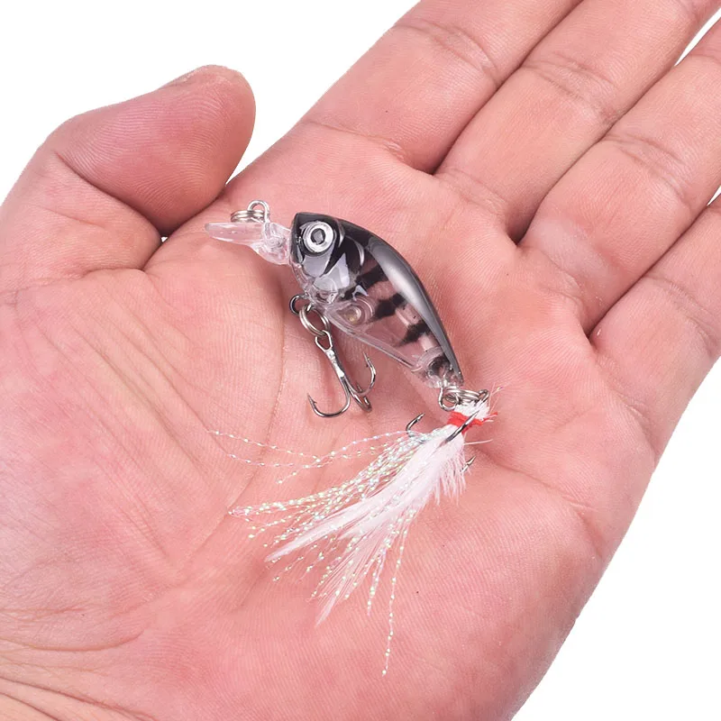 Juego de Señuelos de Pesca de colores mezclados, 5 piezas, 4,5 cm, 3,6g, gancho de pluma realista, manivela flotante, Wobbler, cebo Artificial, trucha, lubina, Crankbait - imagen 5