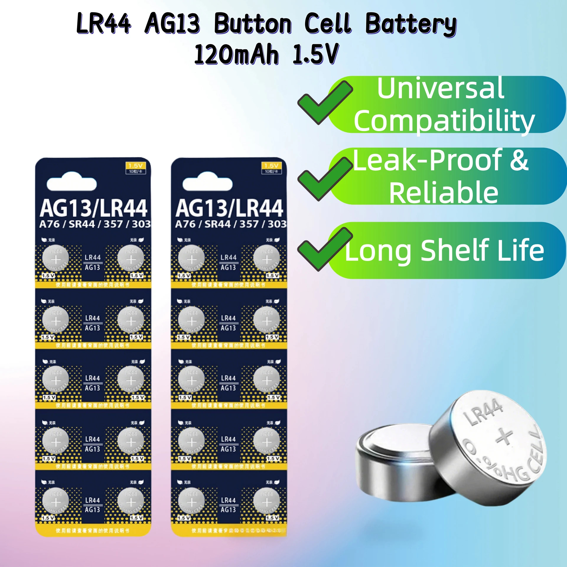 Pilas LR44 en blister mostrando el frontal del producto