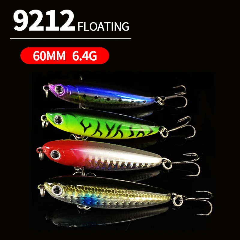 Señuelos de Pesca con lápiz flotante, cebo duro Artificial para trucha, lubina, Lucio, Swimbait, Wobbler, aparejos 3D, 60mm, 6,4g - imagen 4