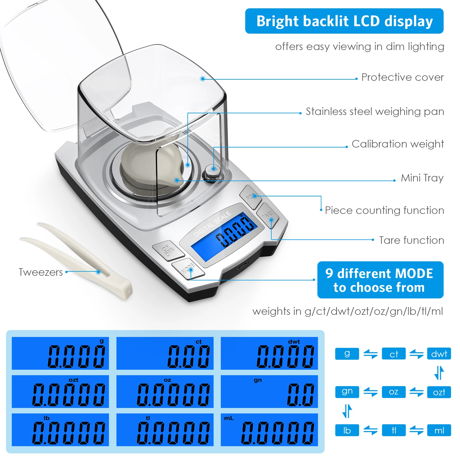 Báscula digital de precisión 0,001g – Portátil recargable USB - imagen 5
