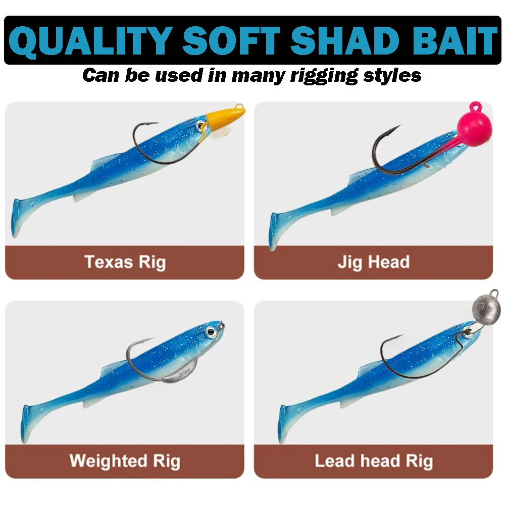 Señuelos blandos para pesca, 5 uds., 7,5 cm/10cm/12,5 cm, TEXAS RIG, sábalo de silicona, gusano, Swimbaits, Zander, lubina, trucha, Lucio, Leurre Souple - imagen 5