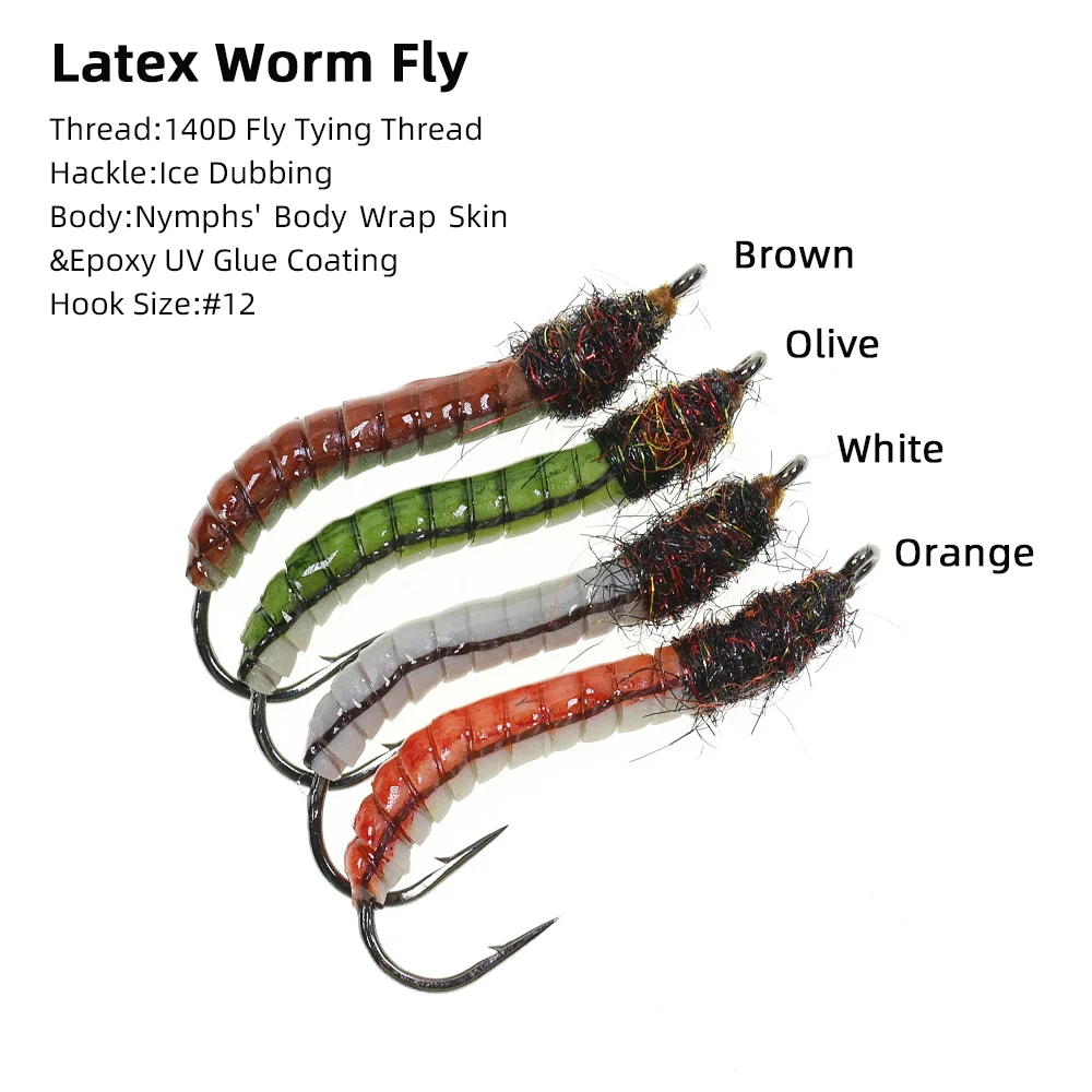 Wifreo 4 piezas/5 piezas # 12 luminosas y UV de látex, cebo de insecto Artificial con mosca helicoidal, epoxi realista, tierra, gusano, trucha, lubina, Señuelos de Pesca - imagen 2