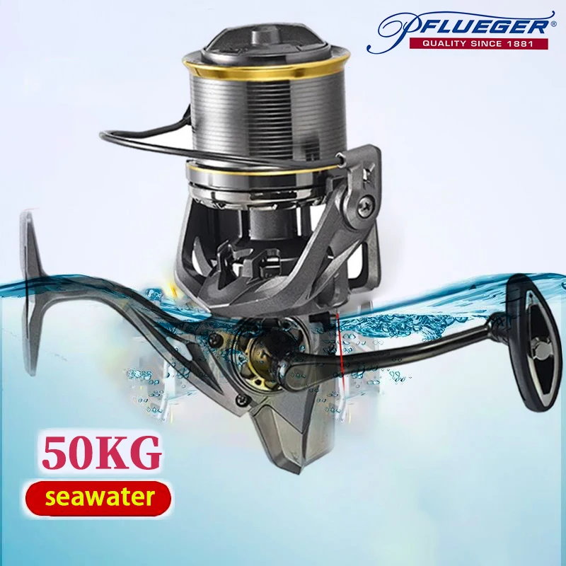 Pflueger carrete de Pesca giratorio grande 8000 9000 10000 12000 14000 carrete de arrastre 20KG carrete potente Pesca de agua dulce y salada - imagen 4