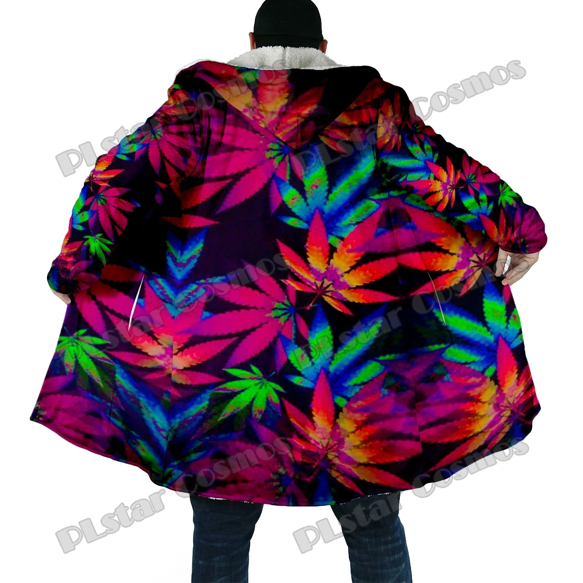 Capa de moda de invierno para hombre, capa con capucha de lana gruesa con estampado 3D de flores y rosas, capa cálida informal Unisex DP43 - imagen 4