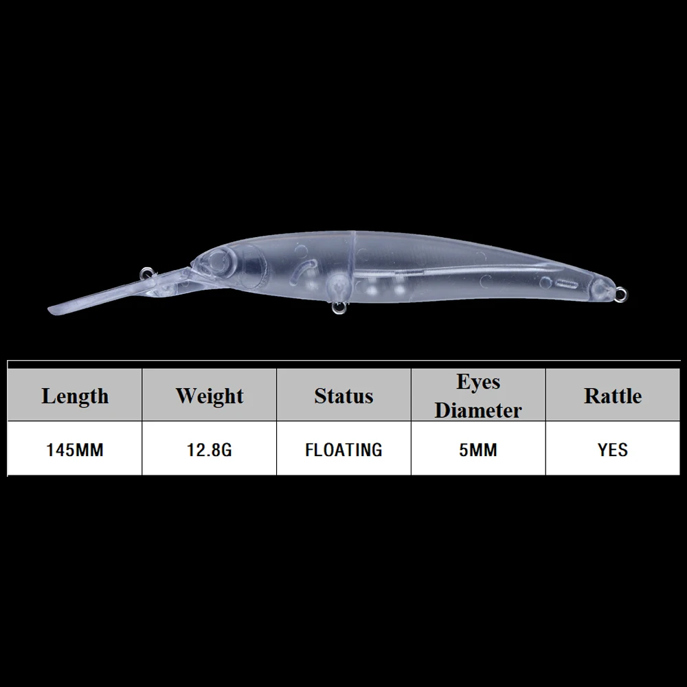 Chan'sHuang 20 piezas cebo en blanco sin pintar 145mm/12,8g sonajero flotante pececillo de aguas profundas DIY Señuelos de pesca artificiales - imagen 2