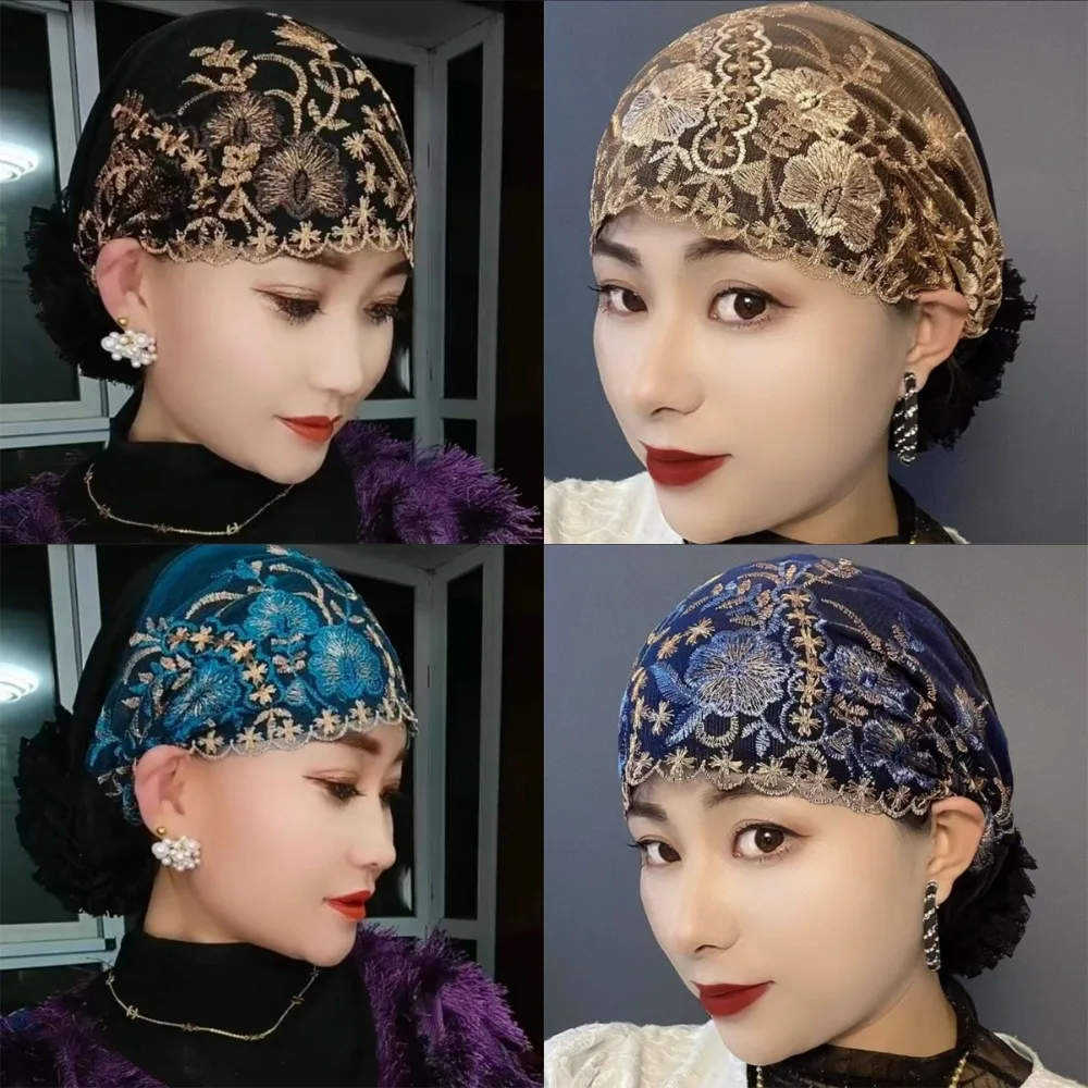 Nuevo Gorro con bordado de flores, cubierta completa, pañuelo para la cabeza de pelo blanco, gorro elástico transpirable para verano