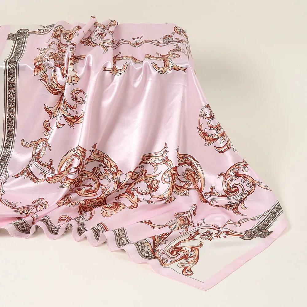 Mode Gedrukt Vrouwen Hoofddoek Satijn Zijde 90*90 cm Grote Haarbandana Zachte Vierkante Vrouwelijke Sjaal Wrap - imagen 4