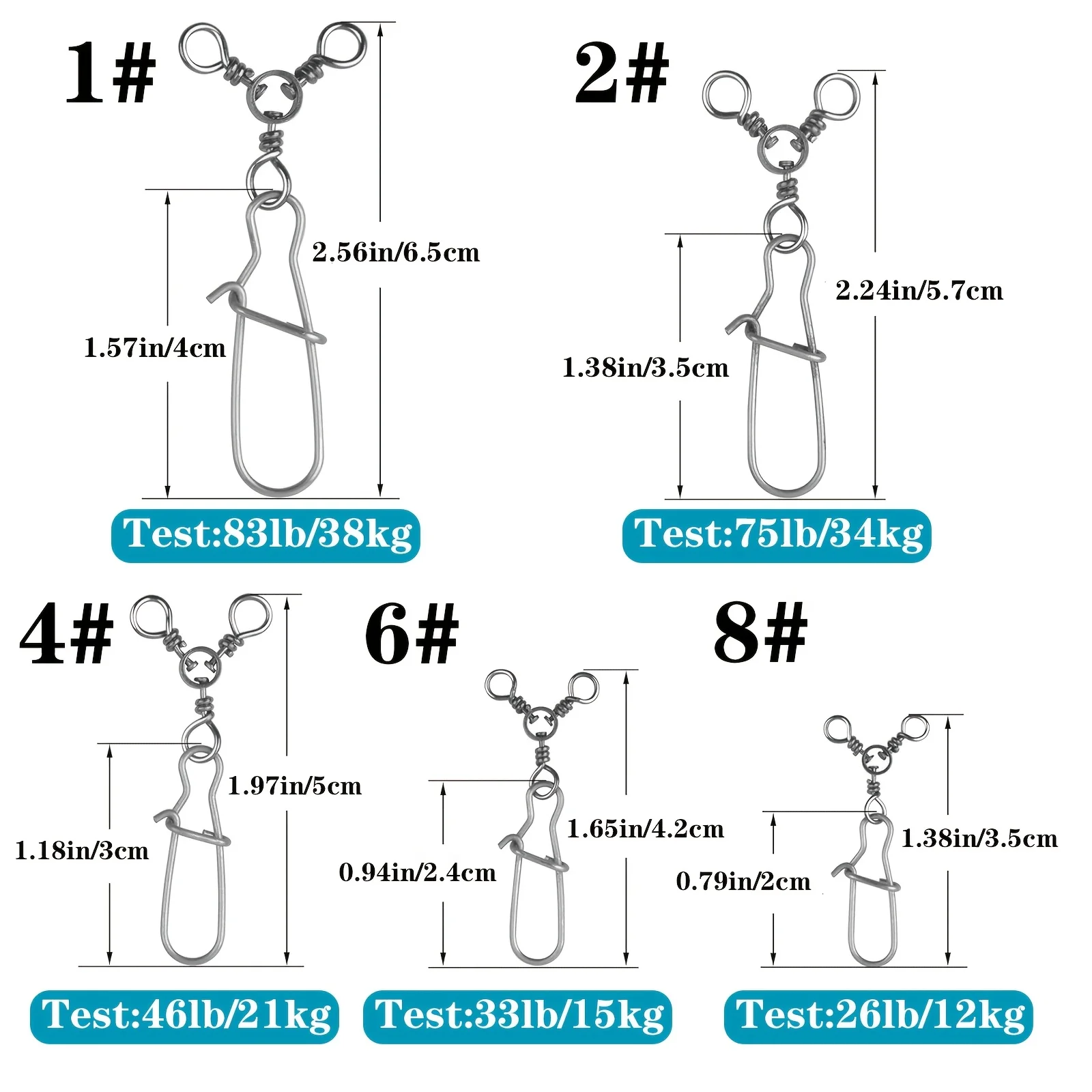 Aparejos de pesca giratorios a presión de 3 vías, giratorios de pesca con giro en T, broches conectores de agua salada para pesca con curricán, aparejo de Surf para bagre - imagen 3