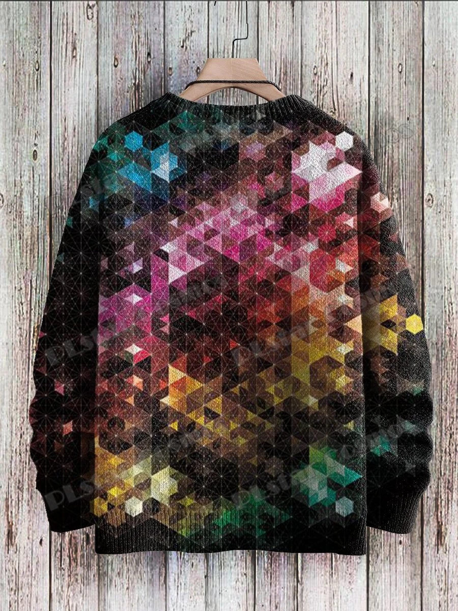 Invierno Unisex Casual Jersey de punto suéter Arco Iris Vintage Graffiti arte patrón 3D impreso cuello redondo suéteres de punto KMY35 - imagen 2