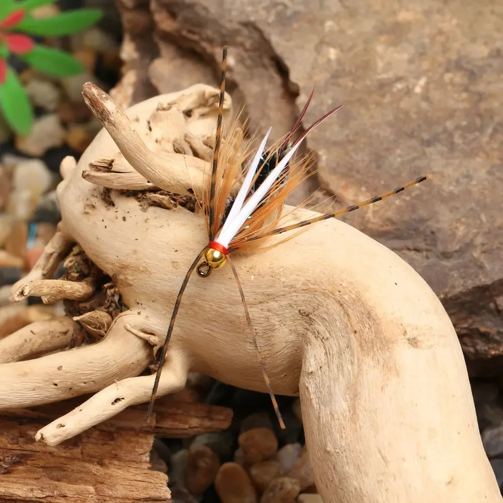 Bimoo 8PCS # 6 cabeza de cuentas de latón, patas de goma Grizzly, Príncipe Ninfa, fregadero rápido, cebo para insectos húmedos, trucha, perca, señuelos de pesca con mosca - imagen 5