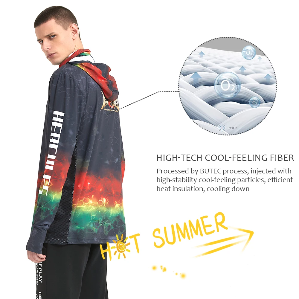 Hercules-abrigo de pesca ligero con capucha para hombre, secado rápido, anti-UV, UPF50+, ropa de pesca, mascarilla facial, camiseta solar transpirable - imagen 5