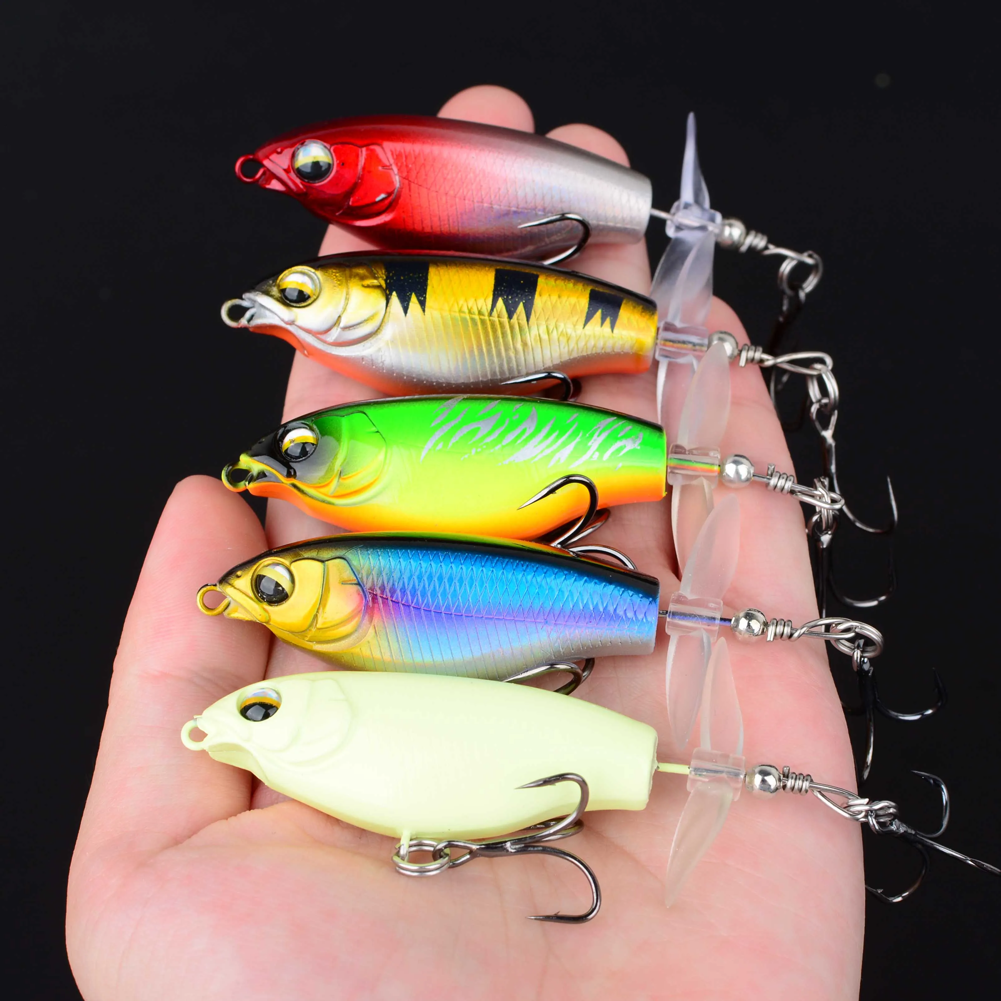 5Pcs Quality Whopper Plopper Wobblers Topwater Popper Fishing Lure Hard Bait Rotating  Tail Fishing Tackle - imagen 3