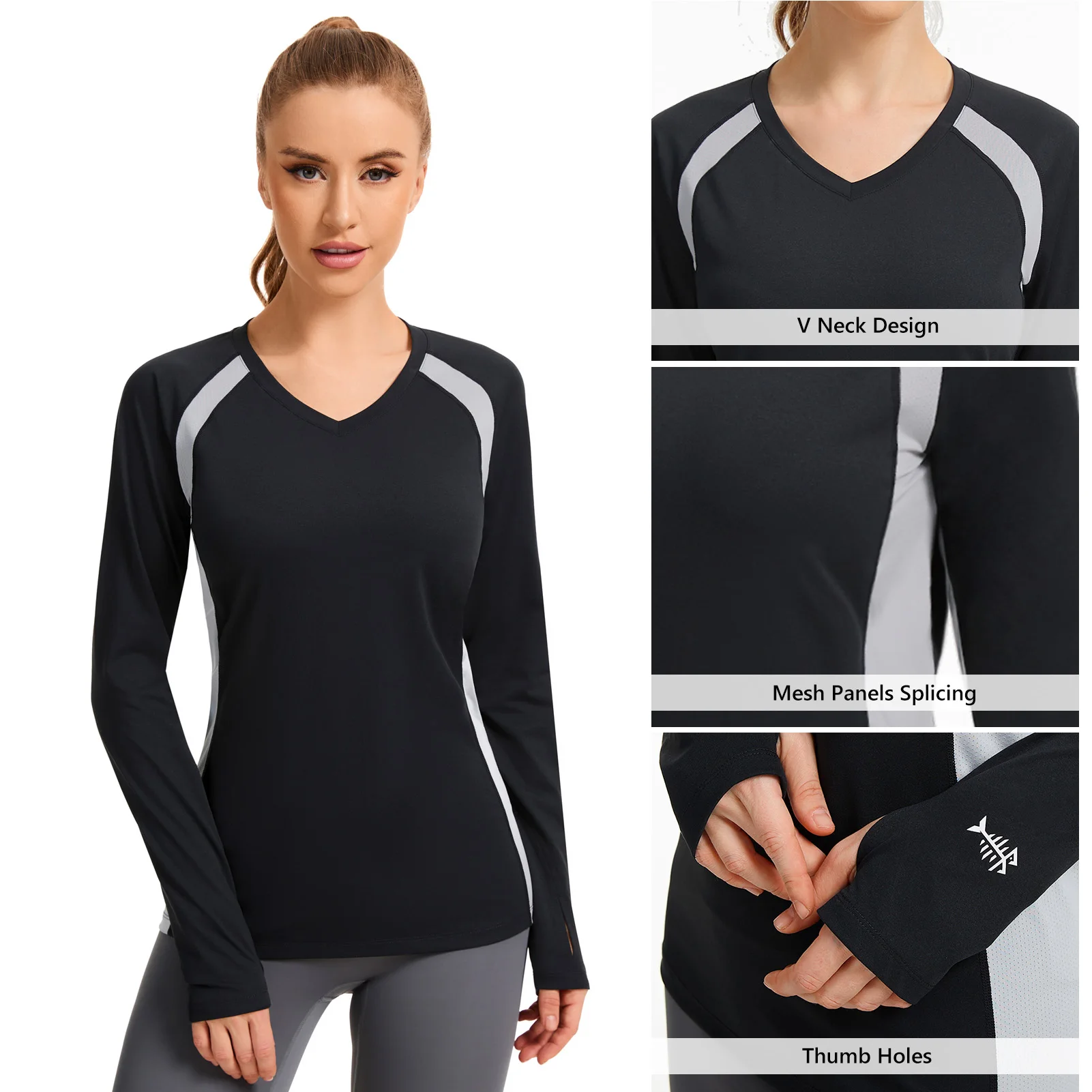 BASSDASH-Camiseta de pesca sin arrugas UPF 50+, camiseta transpirable de manga larga con cuello en V y protección solar para senderismo SR01W - imagen 5