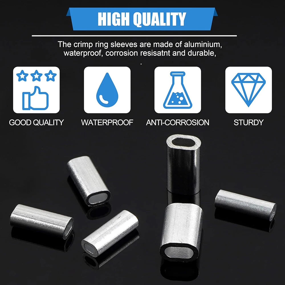 Manguitos de crimpado de aluminio para pesca, conectores de tubo de línea de pesca, barril ovalado, 200 piezas - imagen 3