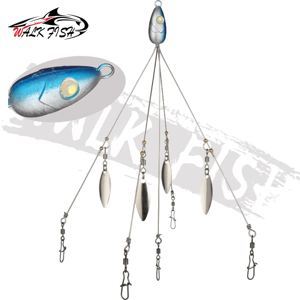 WALK FISH-señuelo de pesca con paraguas, aparejo de 5 brazos, cabeza de aparejo Alabama, cebo de natación, lubina con conector giratorio a presión, señuelo de pesca Minnow - imagen 2