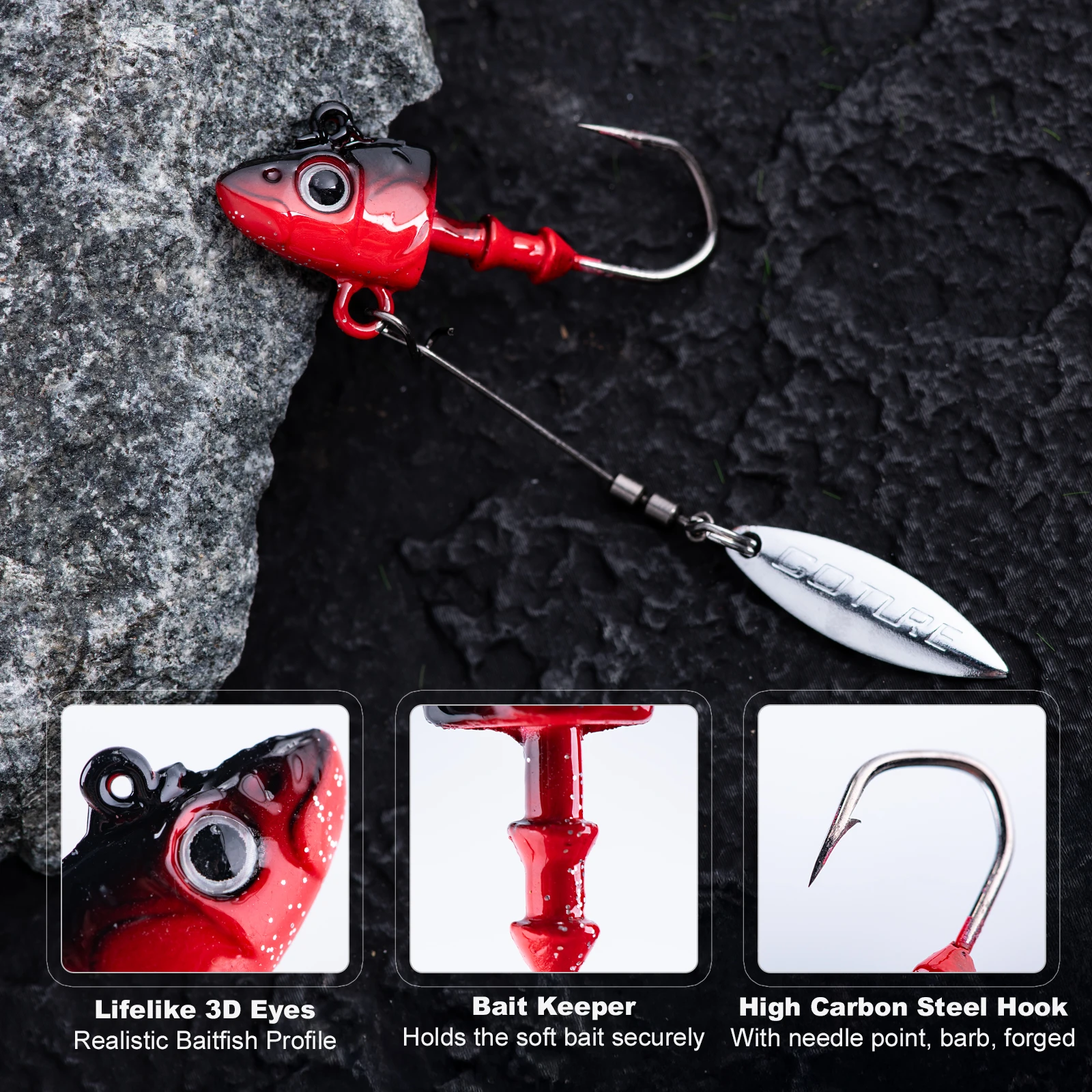 Goture 1/doos 7-32g Lood Jig Vishaken met Spinner blade Worm Jig Hoofd haak 3D Vis ogen Snoekbaarzen Bass Jigs Aas Rig Visgerei - imagen 2