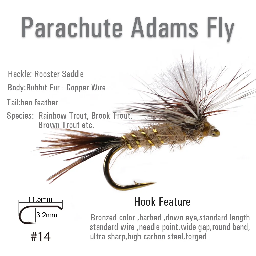 Wifreo pelo de ciervo mosca irresistible rojo jorobado paracaídas Adams mosca seca patrón Top diez moscas de trucha Señuelos de pesca cebos # 14 - imagen 4