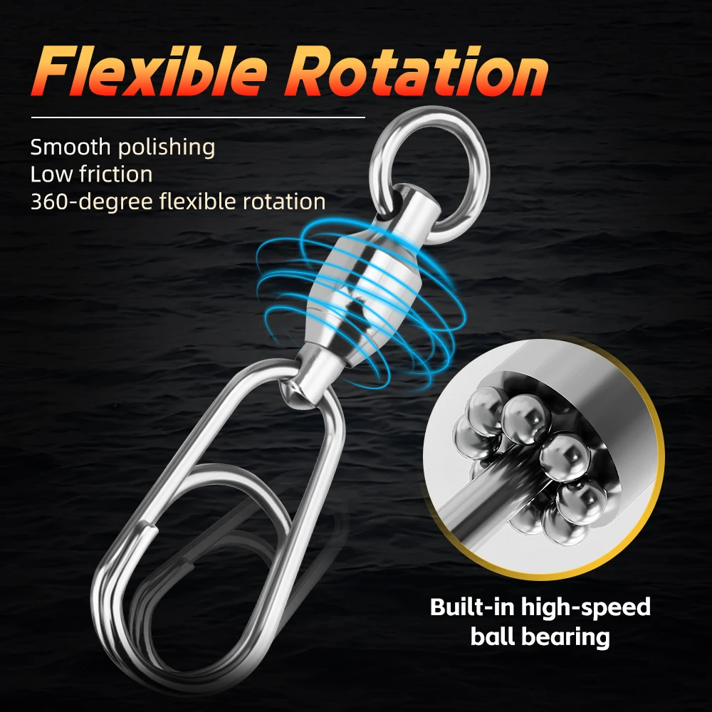 MEREDITH 20 piezas conector de pesca giratorios de acero inoxidable rodamiento de bolas Clip rápido conector de señuelo de pesca aparejos - imagen 2