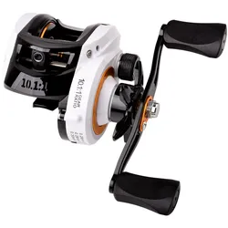 Carrete Baitcasting Negro Blanco – Arrastre potente Zurdo Diestro