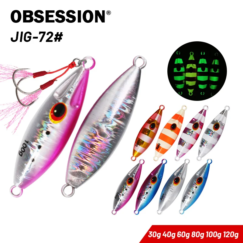 OBSESSION J72 1 unidad de plantilla de paso lento de abeja 30g 40g 60g 80g 100g 120g señuelo de cuchara de Jigging de fundición a tierra señuelo de pesca de agua salada brillante