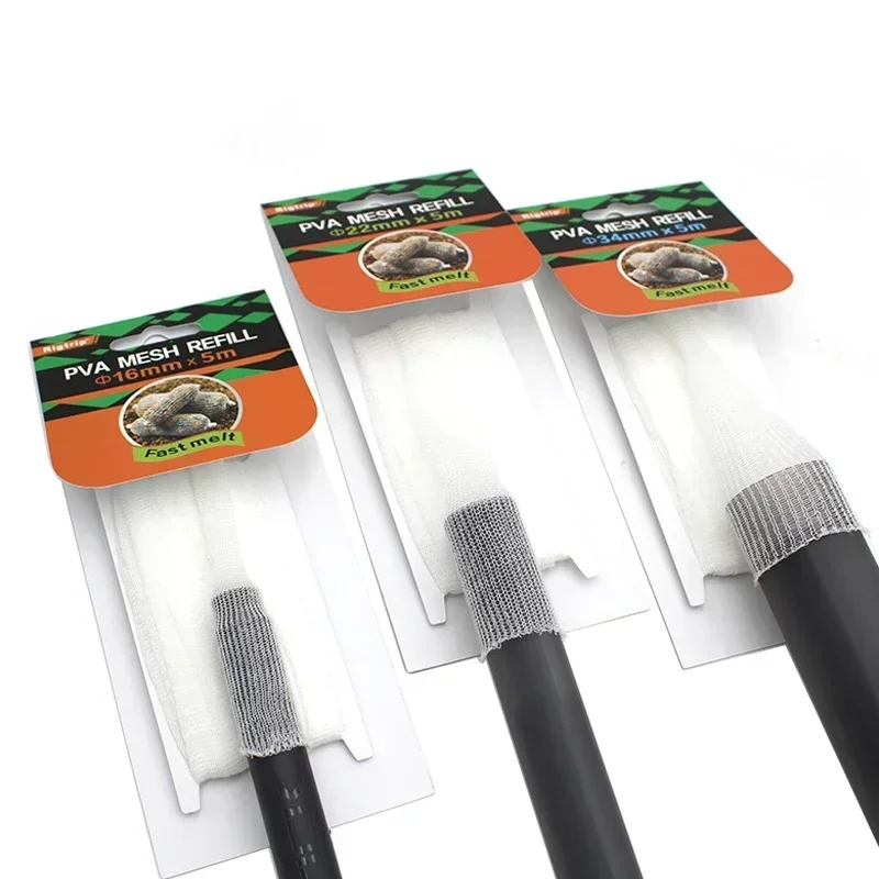 5m 16/22/34mm pesca de carpa PVA malla de repuesto bolsa de pesca malla Soluble en agua carpa alimentador de pesca trampa cebo redes herramientas - imagen 5