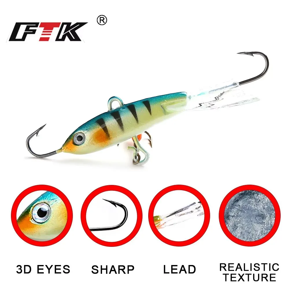 FTK-señuelo para pesca en hielo, 12g/6,7 cm, plantilla de invierno, cebo duro equilibrador, ojos 3D, anzuelos de pesca, aparejos de señuelo duro de plomo - imagen 5