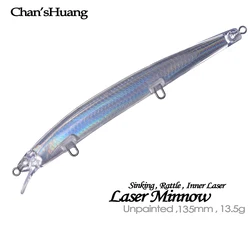 Chan'sHuang Minnow Láser con sonajero – Señuelo artesanal sin pintar